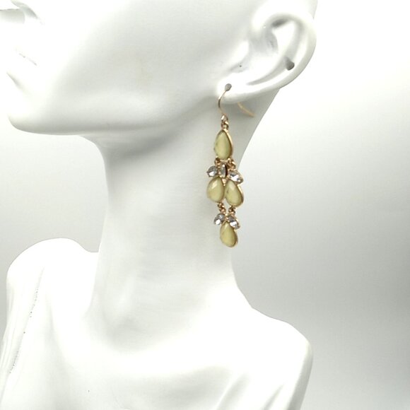 Cascading Faceted Iridescent Cornsilk Yellow Teardrop Chandelier Earrings - Picture 5 of 11